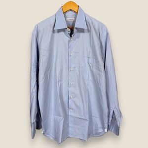 Ermenegildo Zegna Dress Shirt Men 43 17 Blue White Striped Long Sleeve Button Up